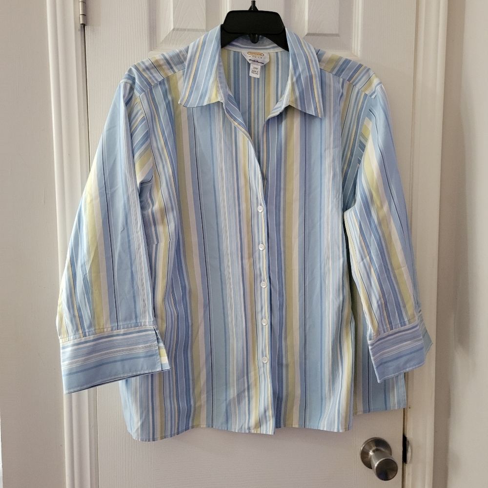 Talbots Blue and Yellow Striped Women's Top